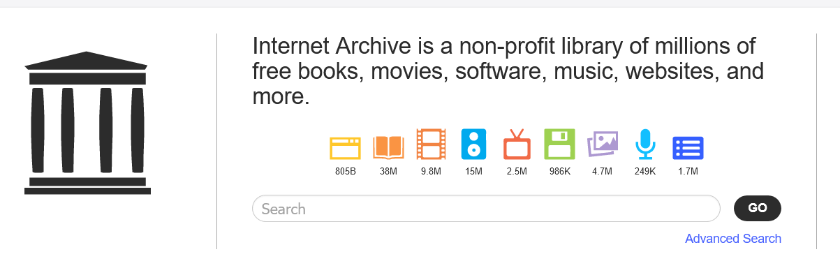 The main page of the Internet Archive, a great place to find free books