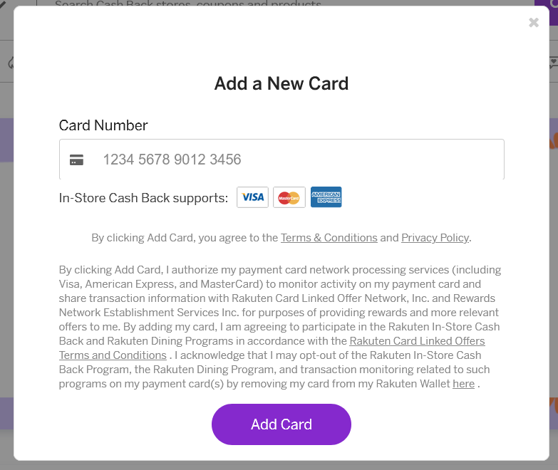 Adding a debit or credit card on Rakuten