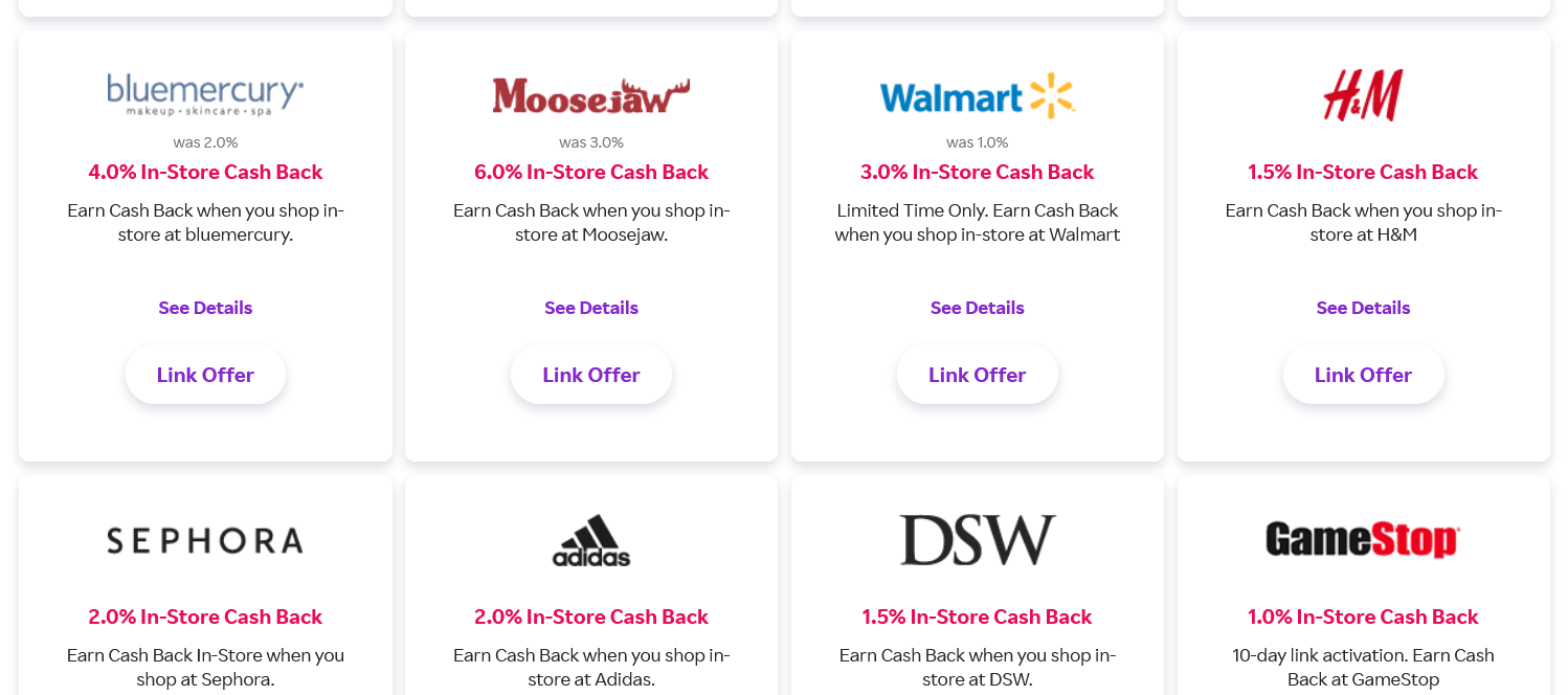 Card-linked cash back offers from Rakuten