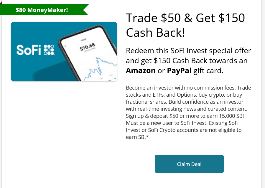 Sofi Investment Bonus – $30 + $5-$1000