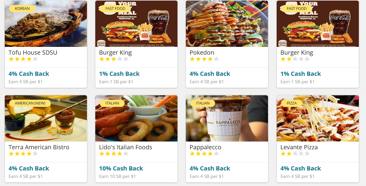 The SwagBucks Dining Deals page