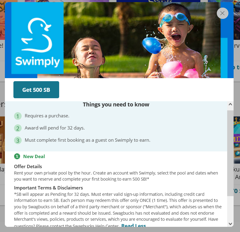 An example of Swagbucks offer terms
