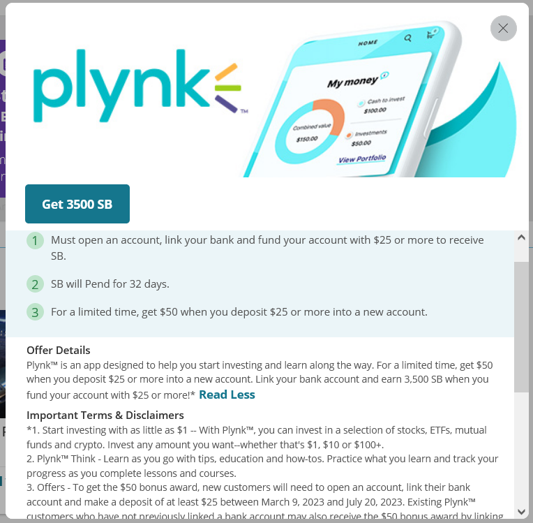 Plynk brokerage Swagbucks offer terms