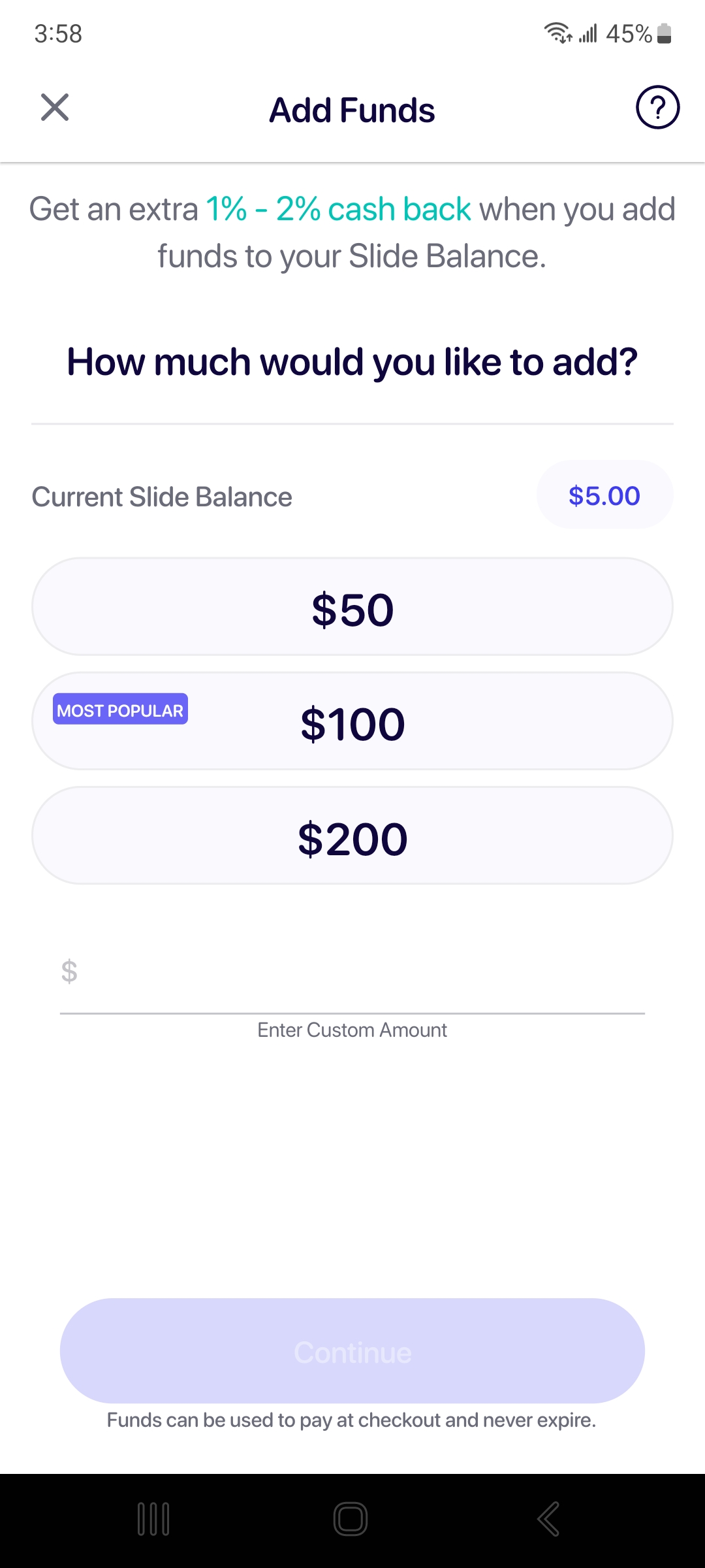 The Slide balance interface