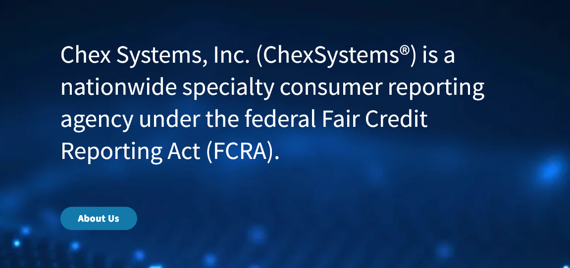 The ChexSystems reporting agency page