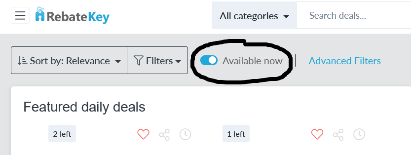 Availability slider button on RebateKey