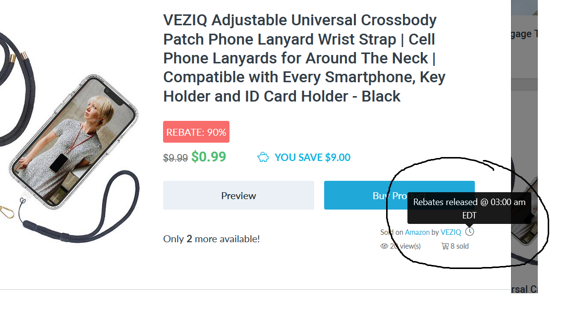 Rebate release time shown on the purchase page