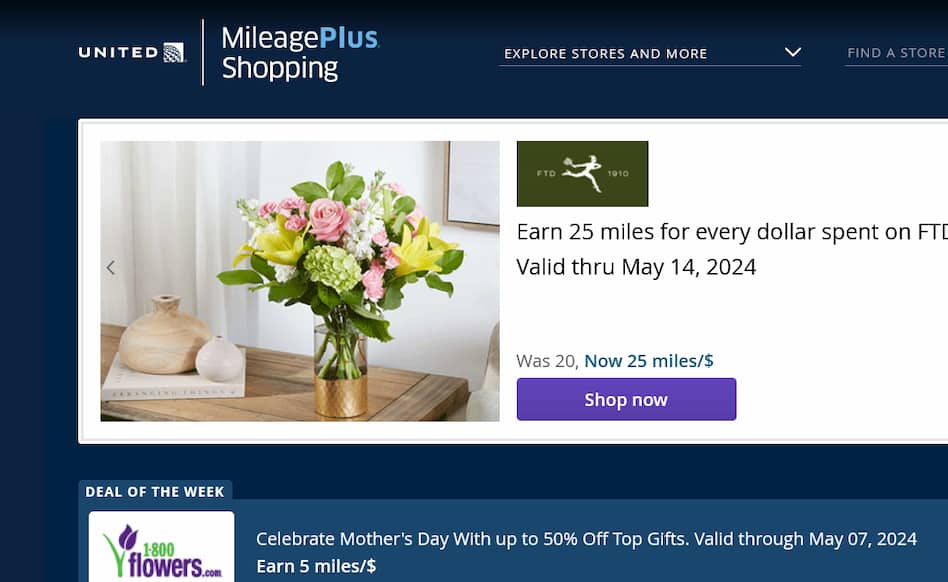 The MileagePlus Shopping portal from United.